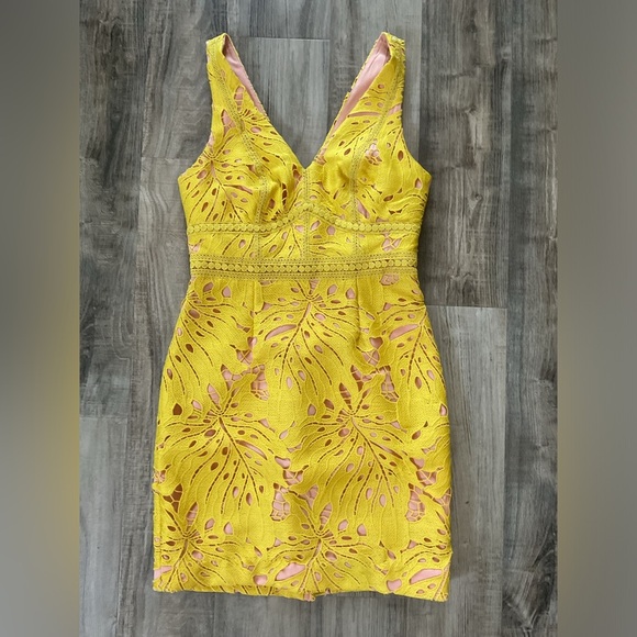 Anthropologie Maeve Yellow Gardenia Crochet Sleeveless V-Neck Lace Column Dress - Picture 3 of 5